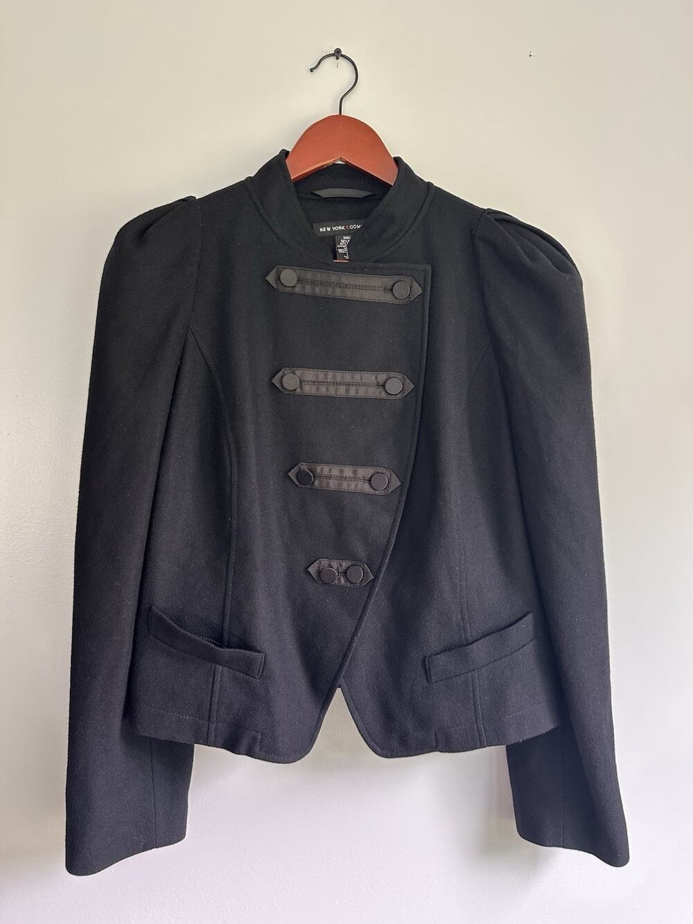 New York And Co Wool Blend Drum Major Style Cadet Blazer Size 12 Black Parade